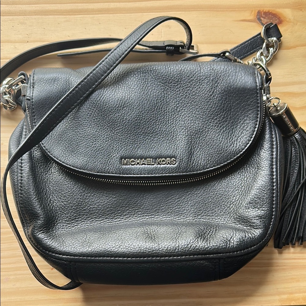 Michael Kors Black Crossbody Bag with Silver Accents